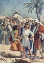 Scene from the biblical story, Joseph is sold as a slave to Egypt by his jealous brothers after