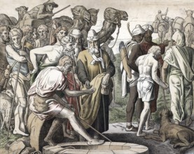 Scene from the biblical story, Joseph is sold as a slave to Egypt by his jealous brothers after