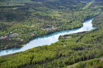 View of turquoise blue Kenai River, Slaughter Ridge Trail, Cooper Landing, Kenai Peninsula, Alaska,