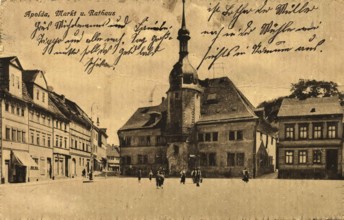 Apolda, market and town hall, Weimarer Land district, Thuringia, Germany, postcard, view around