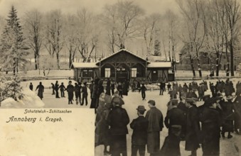 Annaberg in the Ore Mountains in winter, Saxony, town in the Ore Mountains, Erzgebirgskreis,