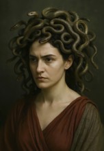 Portrait of Medusa with snakes in her hair, Greek mythology, symbolic image antiquity, meduse,