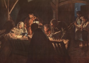 Scene from the biblical story, Adoration of the Shepherds, a central scene of the Christmas story