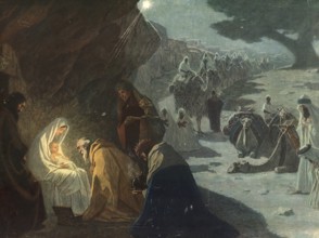 Scene from the biblical story, The birth of Jesus in Bethlehem is the central event of the