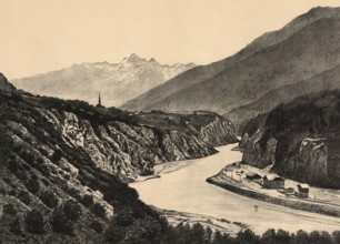 Breakthrough of the Inn through the limestone mountains near Imst in Tyrol, Austria, authentic