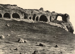 Caving due to weathering in the Gault sandstone of Koltso-gora, Ringberg, in the Caucasus,