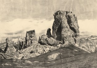 Cinque Torri, the towers of Averau, rock formation in the Ampezzo Dolomites on the route between