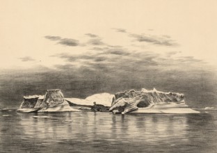 Iceberg on the west coast of Greenland, authentic reproduction of a school mural, historic, around
