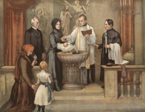 Scene from the biblical story, symbolic photo baptism, central Christian ritual for admission to