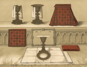 Scene from biblical history, altar chalices, altar chalice, liturgical vessels used in Christian