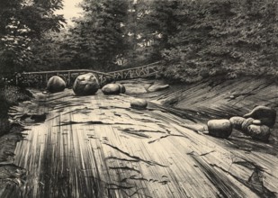 Rock surface scrambled and cut by the ice of the diluvial period in the glacier garden in Lucerne,