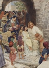 Scene from the biblical story, Christ Blessing the Children, Child Blessing Jesus, authentic