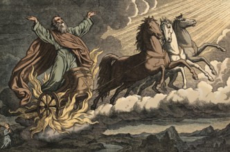 Scene from the biblical story, The Ascension of Elias, based on the biblical story in which the