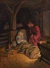Scene from the biblical story, The birth of Jesus, celebrated at Christmas (25 December), took