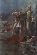 Scene from the biblical story, David spares Saul, central biblical story in which David had the