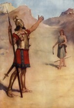 Scene from the biblical story, The story of David and Goliath is from the Old Testament of the