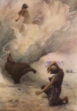 Scene from the biblical story, The biblical story of Elijah who is taken up into heaven, where it