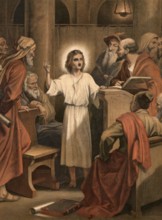 Scene from the biblical story, The story of Jesus as a twelve-year-old in the temple is the only