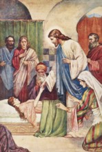 Scene from the biblical story, The Raising of the Daughter of Jairus is a well-known miracle of