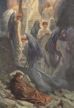 Scene from the biblical story, Jacob's dream, the biblical story of Jacob's Ladder, in which Jacob