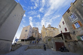 Houses in Piazza d' Armi, Calvi Citadel, Balagne, Haute-Corse Department, Corsica, France