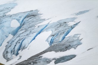 Blue rugged glacier ice with crevasses and snow, detail, Exit Glacier, Kenai Peninsula, Alaska, USA