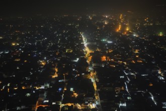 In Damascus, Syria, on December 29, 2025, nighttime drone footage shows the Syrian capital fully
