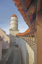 Löpsinger Tor, city gate, city tower with dome, historic rampart with city wall, city