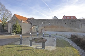 Baldinger Tor built 1430 city gate, historic city wall and city fortification, Nördlingen, Bavaria,