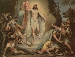 Scene from the biblical story, The Resurrection of Jesus Christ, authentic reproduction of a school