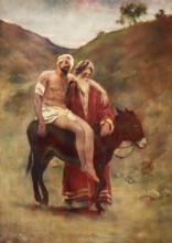 Scene from the biblical story, The Parable of the Good Samaritan is one of the most famous stories