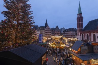 December 22, 2025, View from a window inside the Roemer looking down at the Frankfurt Christmas