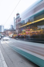 December 22, 2025, artistic long exposure showing the motion blur of a passing suburban train at