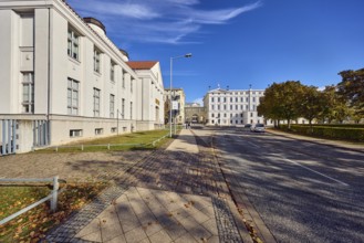 State Chancellery, former college building, state archive, historic building, lantern, trees,