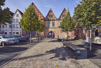 Row of houses, old town, half-timbered building, brick building material, residential building,