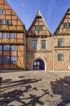 Row of houses, old town, half-timbered building, brick building material, residential building,