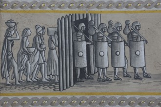 Historical wall by artist group Kollektiv K 2020, wall painting with historical city history, from