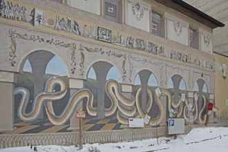 Historical wall by artist group Kollektiv K 2020, wall painting with historical city history, large