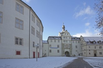 Teutonic Order Castle with Portal and Castle Garden Winter with Snow, Bad Mergentheim, Tauber