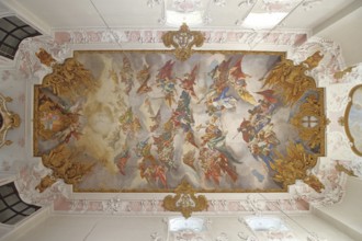 Baroque ceiling fresco by Johann Nikolaus Stuber, looking up, interior photo, handicrafts, ceiling
