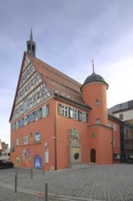 Old town hall built in 1586 with bay window and turret, half-timbered house, market square,