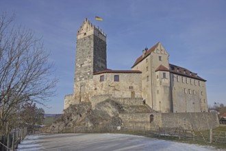 Katzenstein Castle built in the 11th century in winter, Dischingen, Härtsfeld, Swabian Jura,