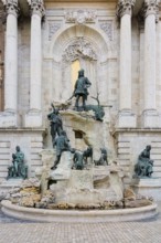 Buda Castle, Spectacular Mathias fountain with hunter statues, Budapest, Hungary