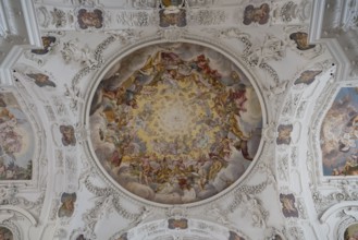 Vaulted ceiling with frescoes, baroque, parish church of St. Quirinus, former monastery church,