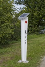 Notrufsäule SOS, Halbinsel Point, Tegernsee, Upper Bavaria, Bavaria, Germany