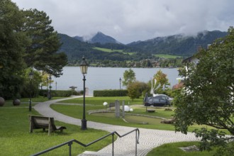 View of the lake from the Tegernsee spa park towards Bad Wiessee, Tegernsee, Upper Bavaria,