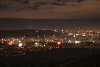 View from Kapellberg near Fellbach across the Neckar Valley to Stuttgart on New Year's Eve from