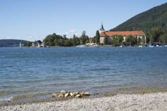 Parish Church of St. Quirinus, Tegernsee Abbey, Castle with Braustüberl, view from Seeufer Point,