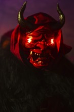 Krampus with glowing eyes, fog, murmurs, winter, Waldburg Castle, Allgäu, Baden-Württemberg,