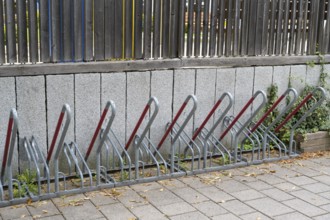 Several bicycle racks next to each other, Bavaria, Germany